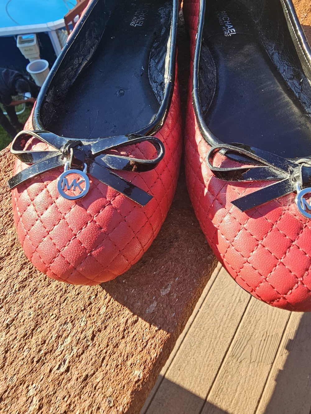 Michael Kors Red Quilted Girls' Ballerina Flats with Black Bow